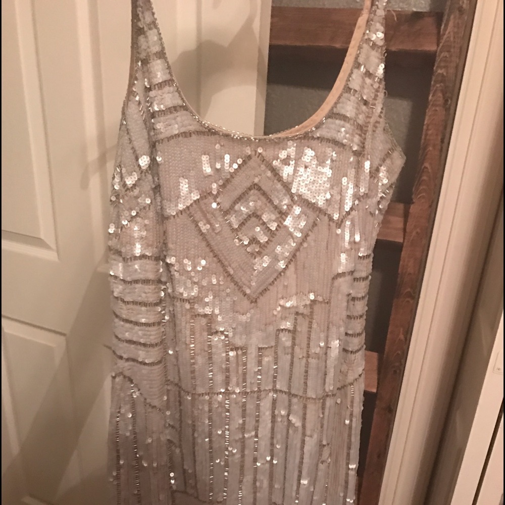 Adrianna Papell White Beaded Dress