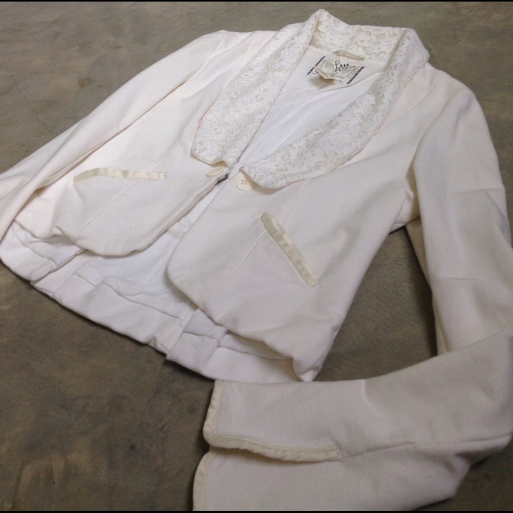 Free People Ivory Jacket with Lace Collar