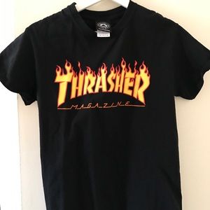 THRASHER flame T shirt BLACK size S