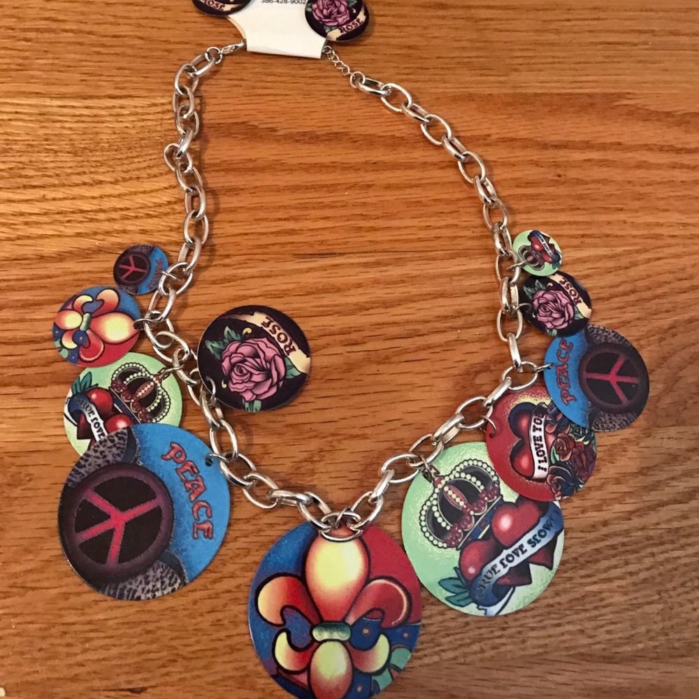 Cool peace, heart and rose necklace and earrings