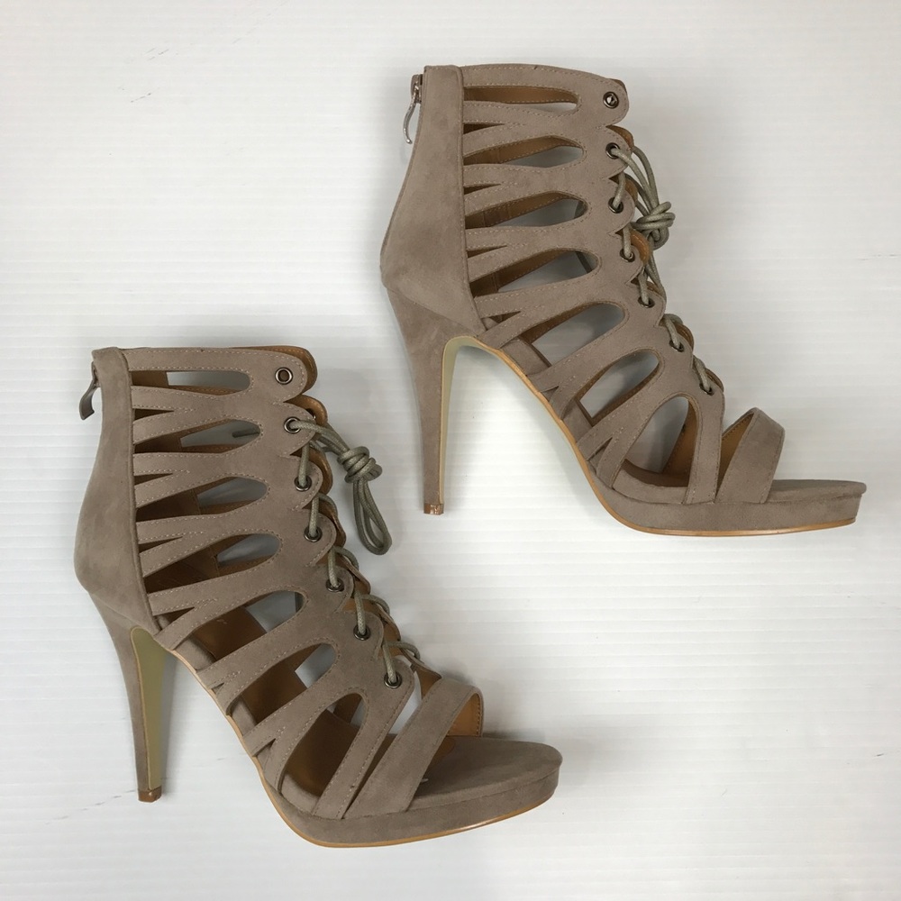 ❗️LAST Taupe, Lace-Up, 5" Heels - Picture 1 of 7