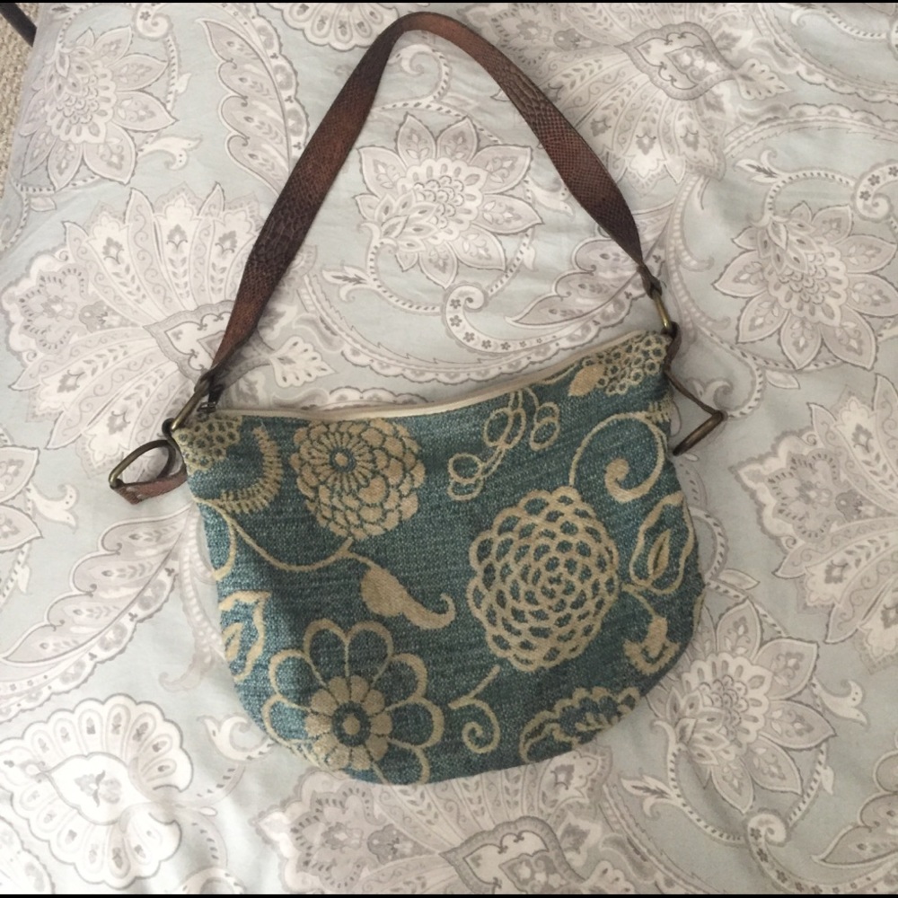 Fabric and leather hobo bag