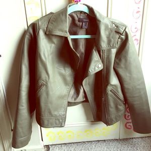 Olive green leather jacket from forerver 21