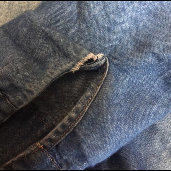 UNIF Shoulder Peek Denim Fade Cutout Shirt - Picture 6 of 6