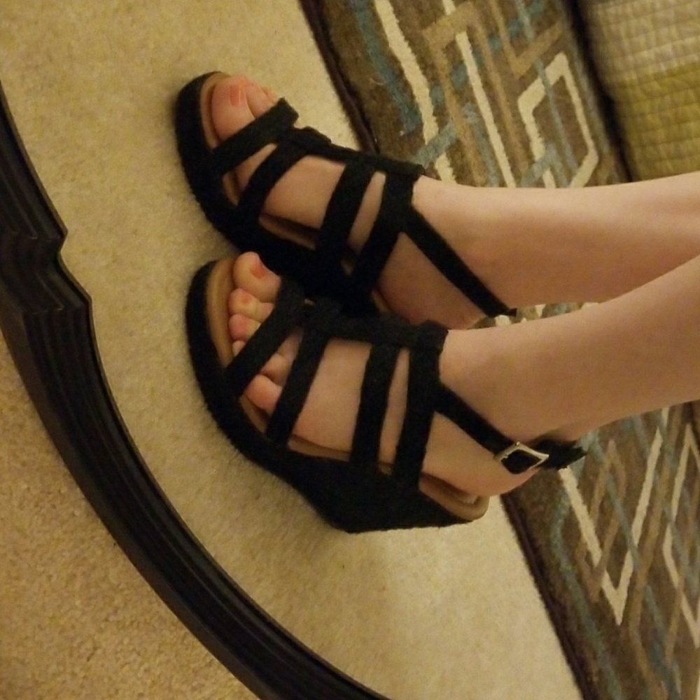 Bellisima Black Strappy Wedges