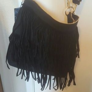 Faux suede fringe purse