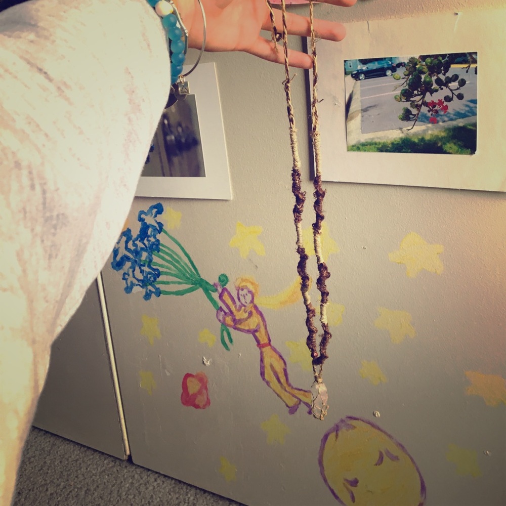 crystal hemp necklace with adjustable hemp string