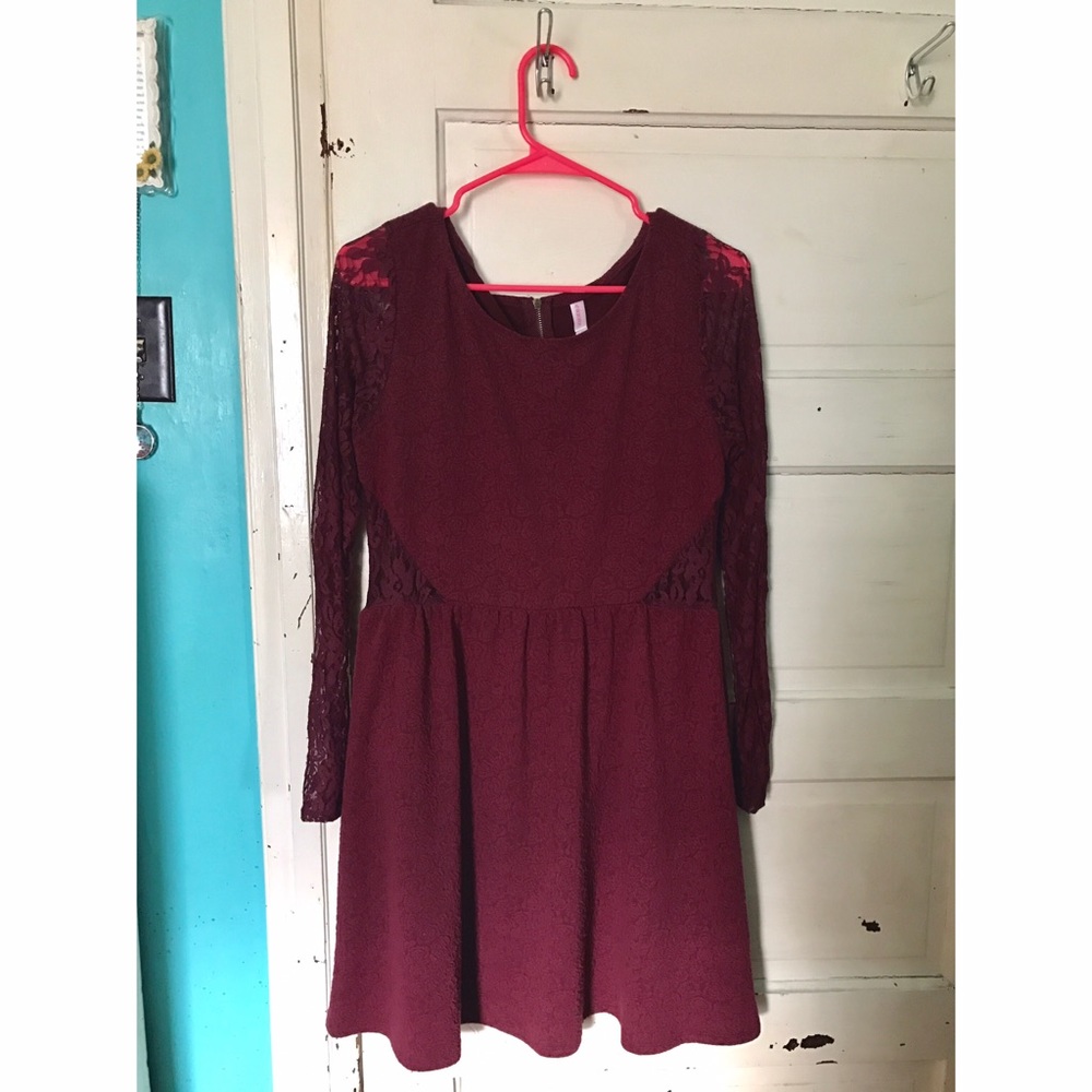 Xhilaration Maroon Floral + Lace dress