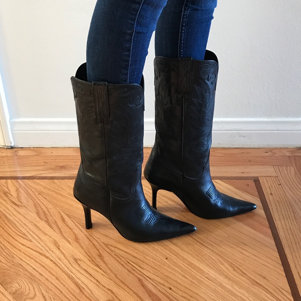 Charlie Horse Black Boots Cowboy Stilettos 8.5