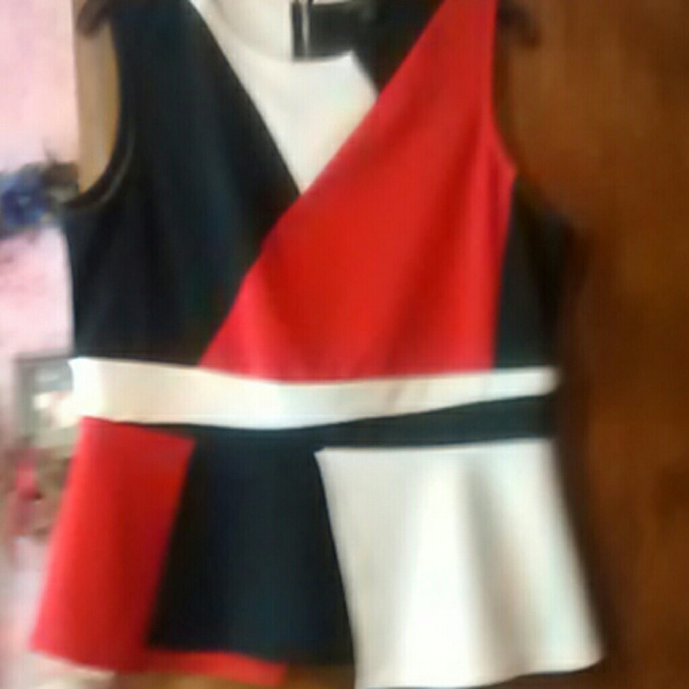 Cute red, black & white plume blouse