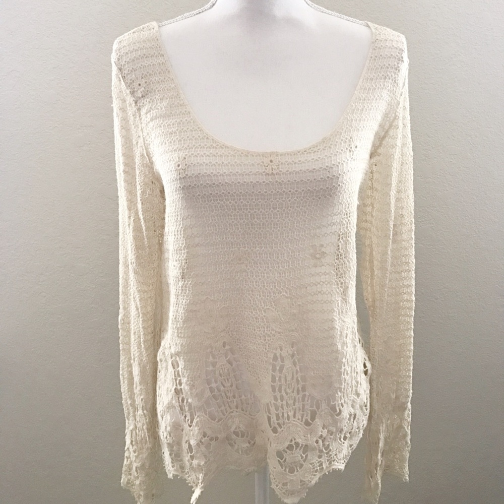 Anthropologie Ecote Cream Scoop Neck Sheer Top