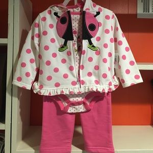 Girls pink and white lady bug three-piece outfit