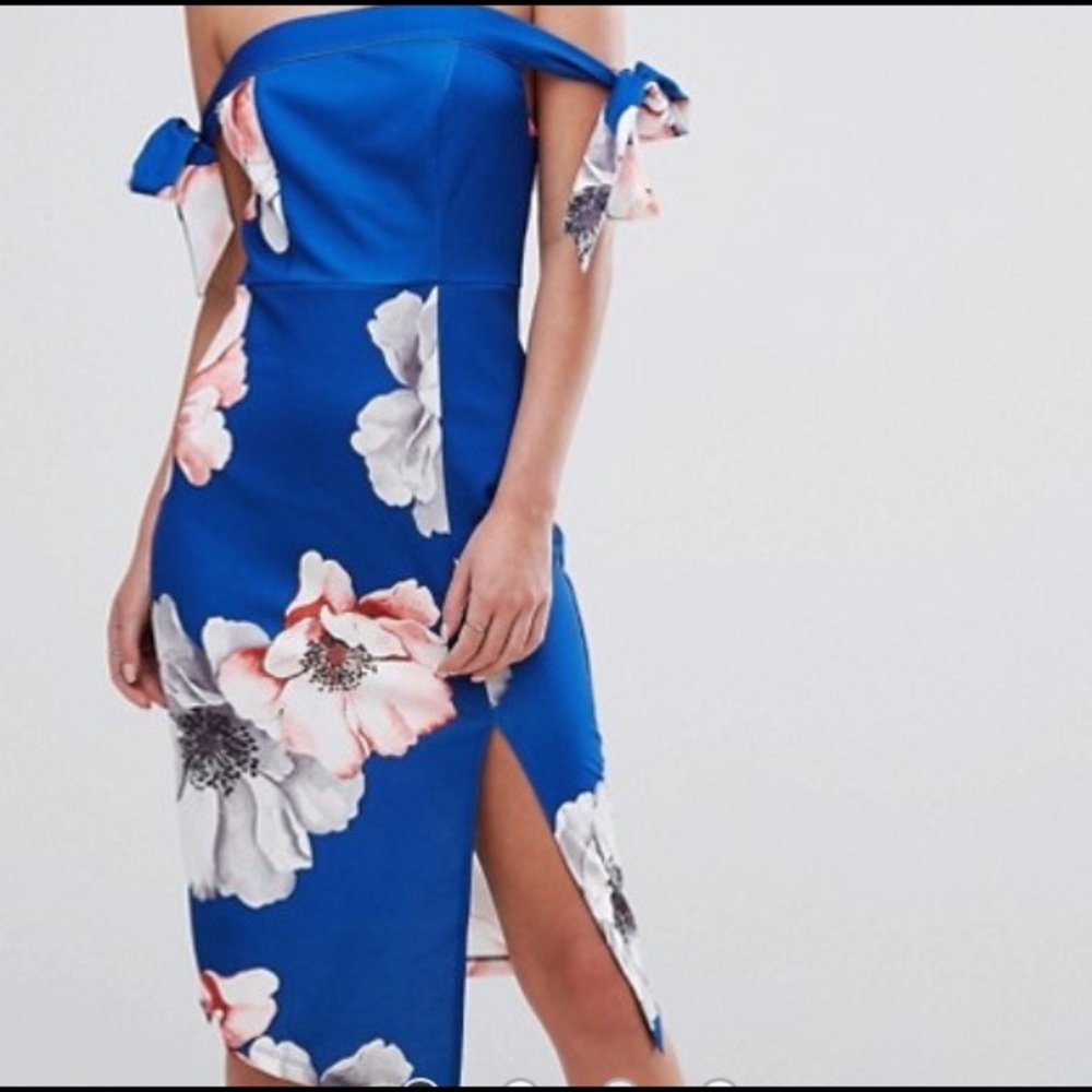 Blue off the shoulder tie midi dress - worn once!