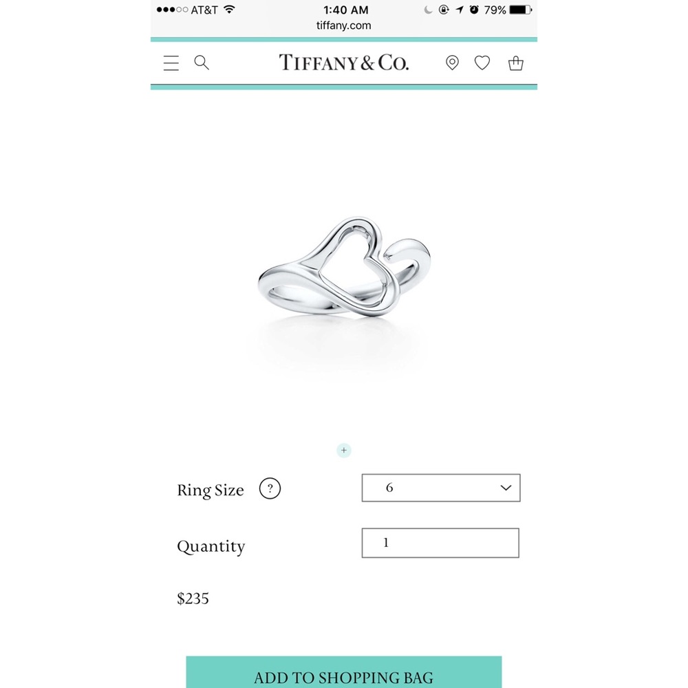 Tiffany&Co Elsa Peretti Open heart ring, size 6.5