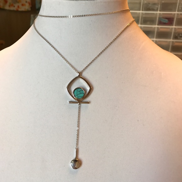 Jewelry - TURQUOISE NECKLACE 21K WHITE GOLD PLATED
