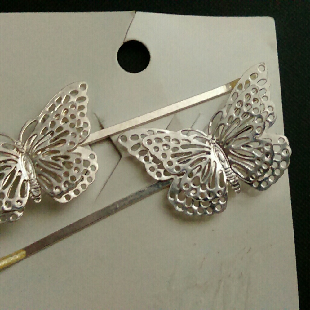 Silver Butterfly Barrettes