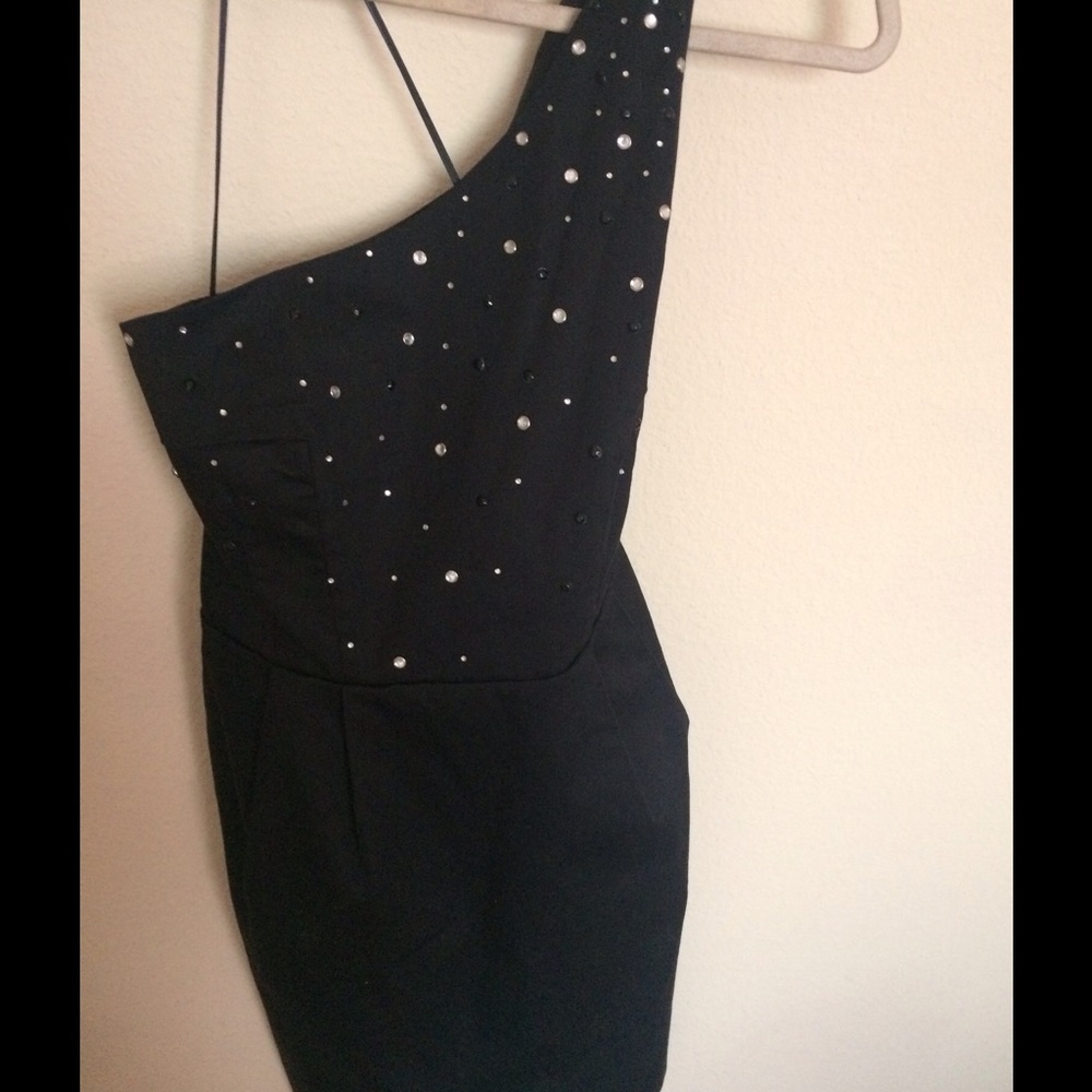 Express Black One Shoulder Dress with Beads