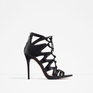 Zara black leather lace up heels. No trades.