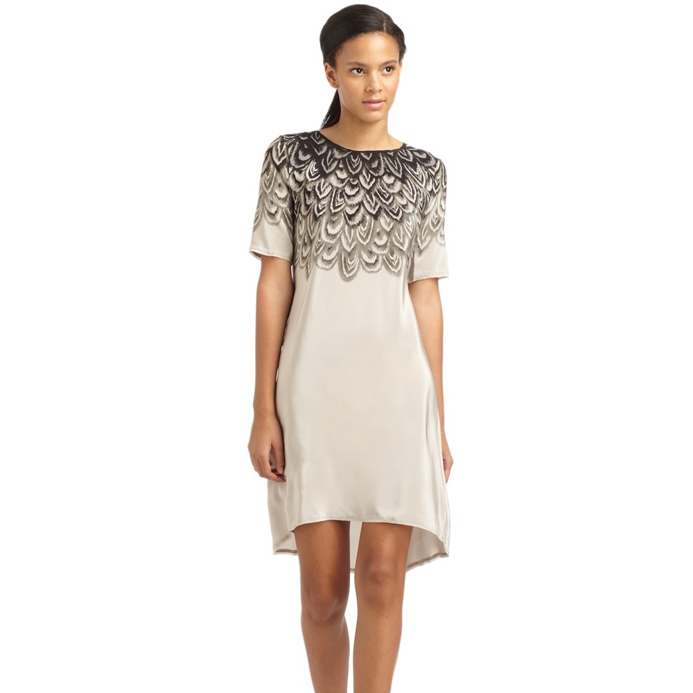 NWT Bcbg Silk Feather Print Dress
