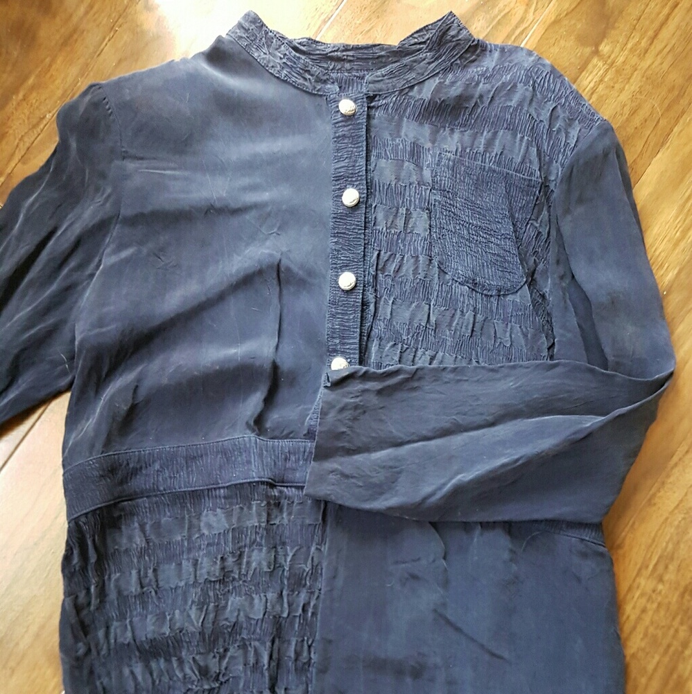 Wanted Navy blue 100% silk blouse