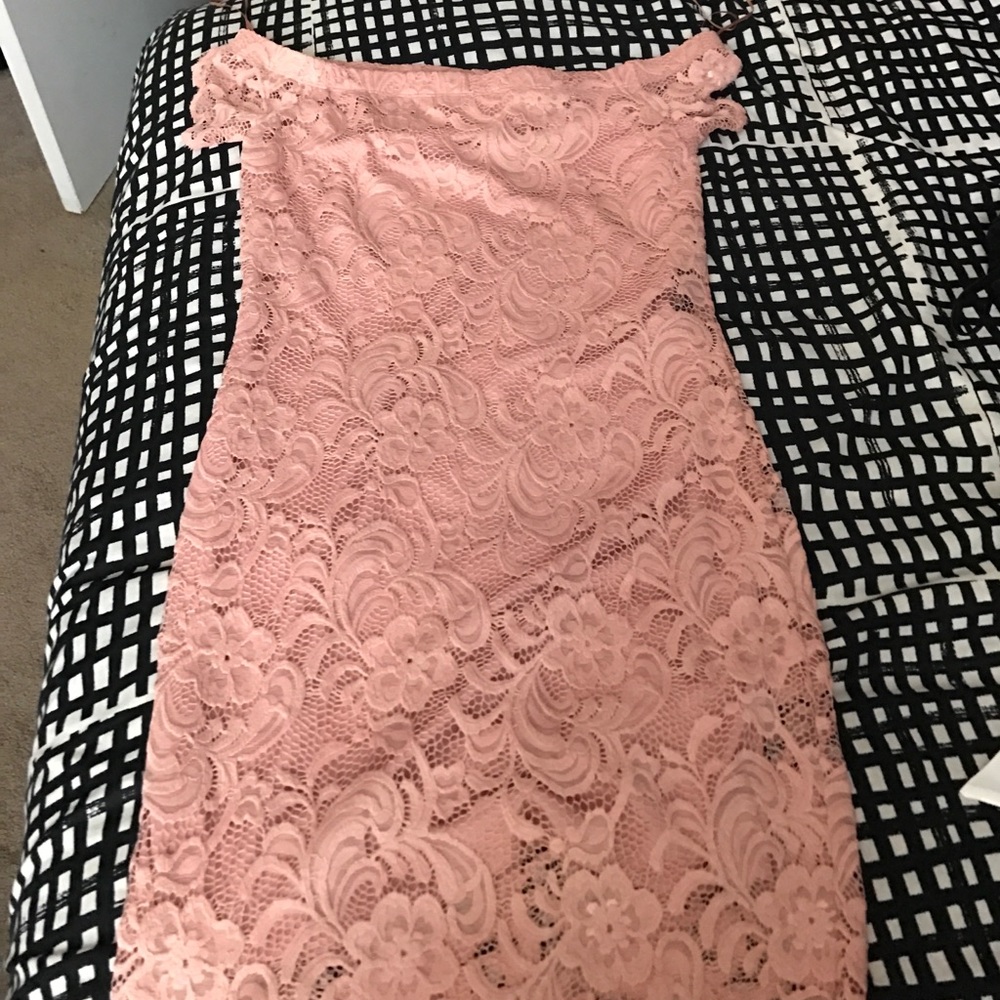 Blush pink off shoulder lace dress