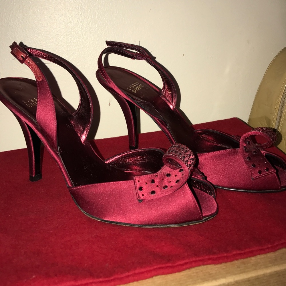 Stuart weitzman satin embellished heels