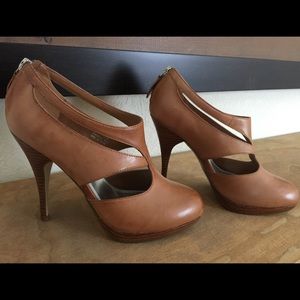 White House Black Market cognac leather heels