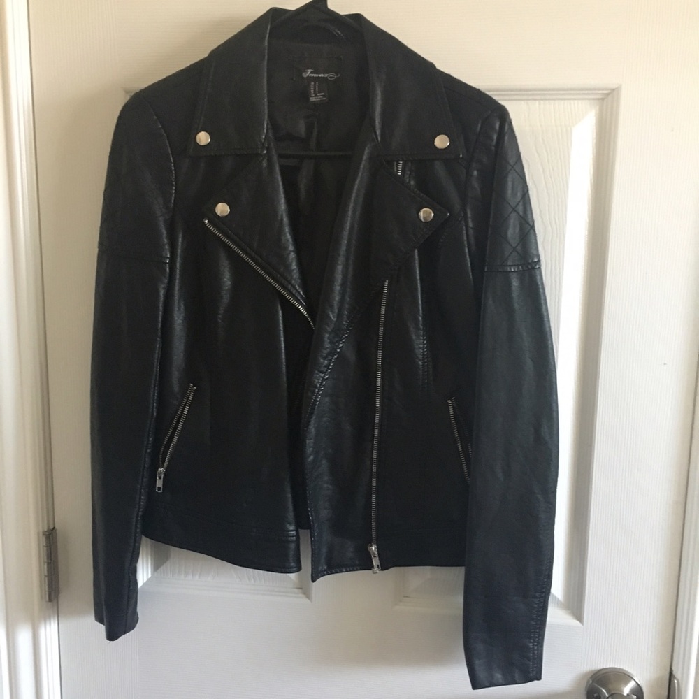 Faux leather jacket with quilted detail