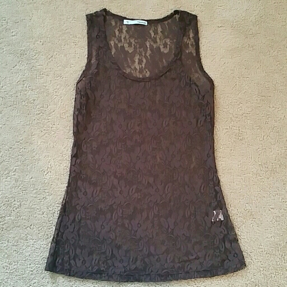Maurices, Brown Floral Lace Tank Top, Size Large