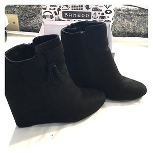 BAMBOO Black Wedge Booties size 10