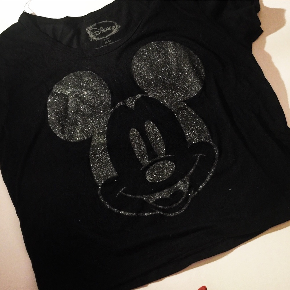 Black sparkles Mickey Crop tee