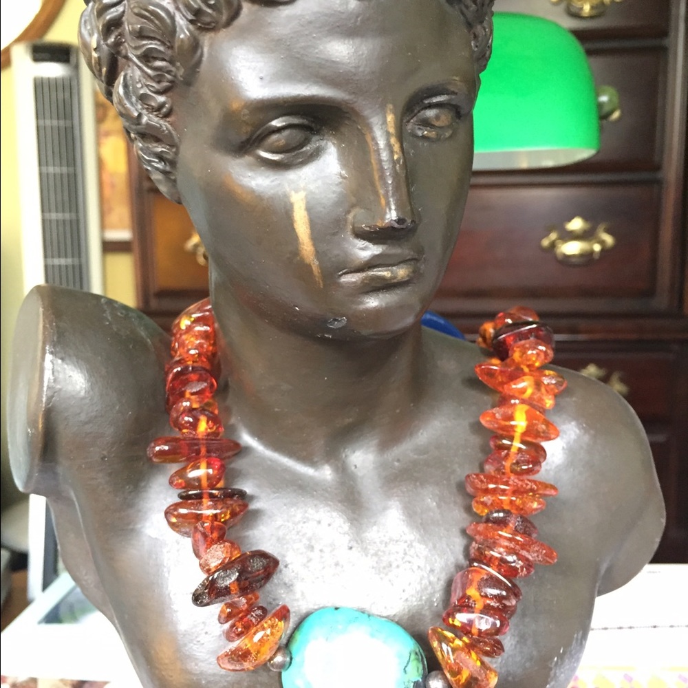 Necklace Amber and turquoise