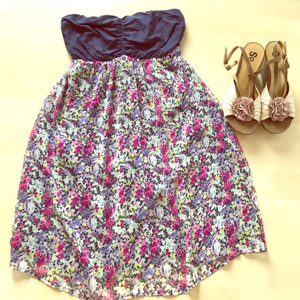 Express Floral with navy strapless dress