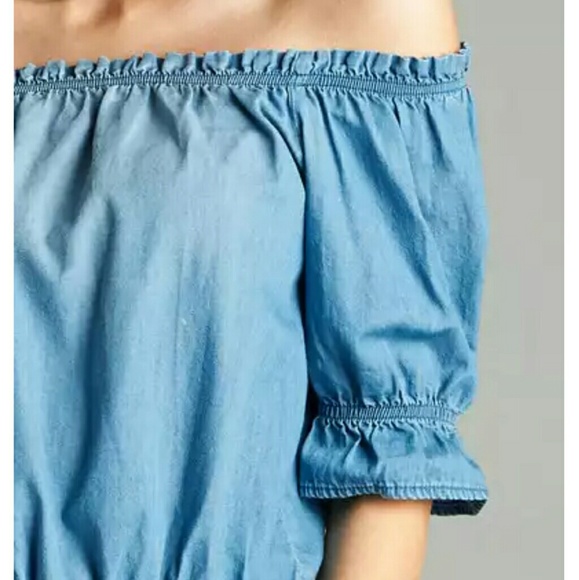 Chambray Off Shoulder Crop Top - Picture 5 of 8