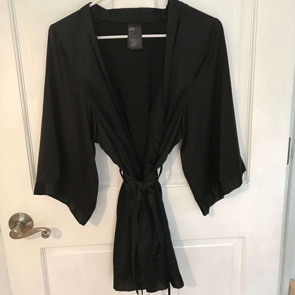 Silky black bathrobe