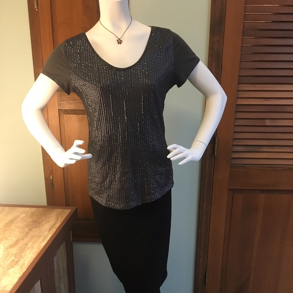Loft sequin and bead front top