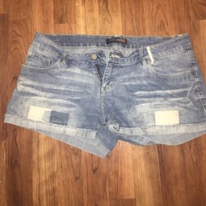 patched jean shorts