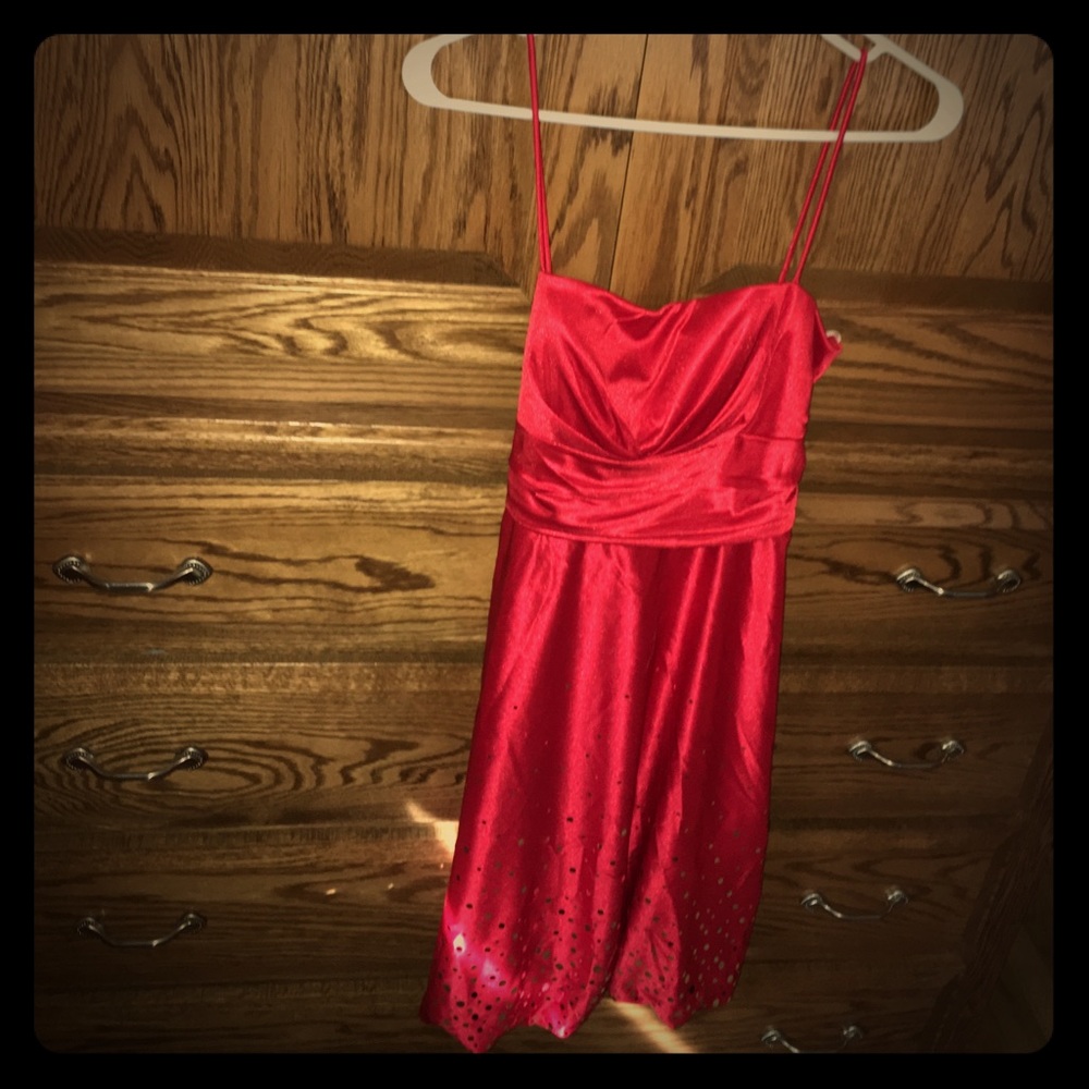 RED semi formal dress 7/8 sequins on bottom