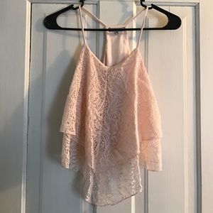Pink lace layered tank