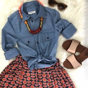 NEW Zara Chambray Denim Button Down