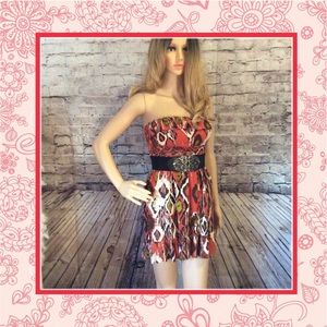 🌸TRIBAL ORANGE MINI RUFFLE DRESS RETRO GYPSY BOHO