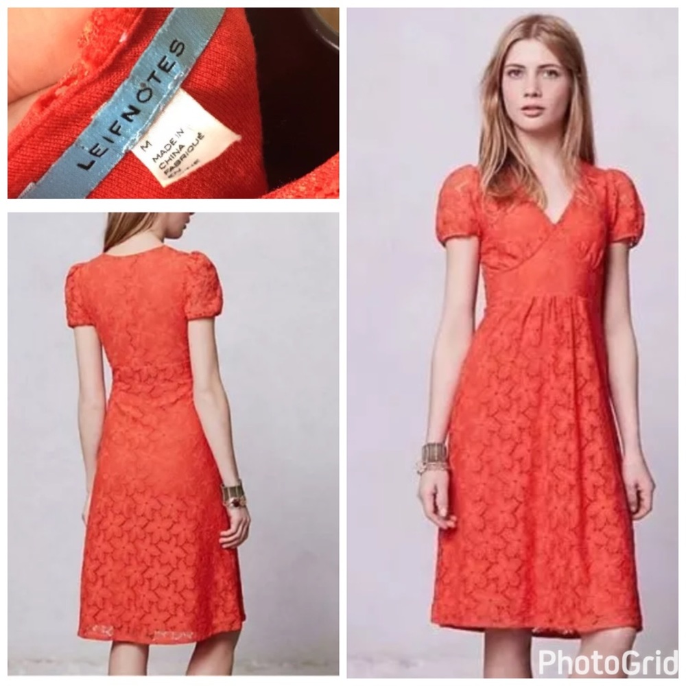 Leifnotes Orange Lace Dogflora Midi Dress