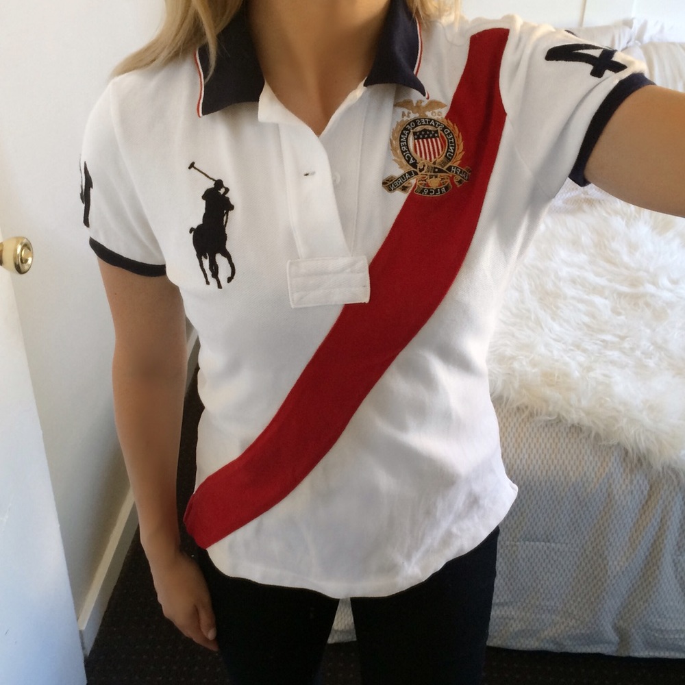 Ralph Lauren White Blue Red Stripe 14 Polo Shirt