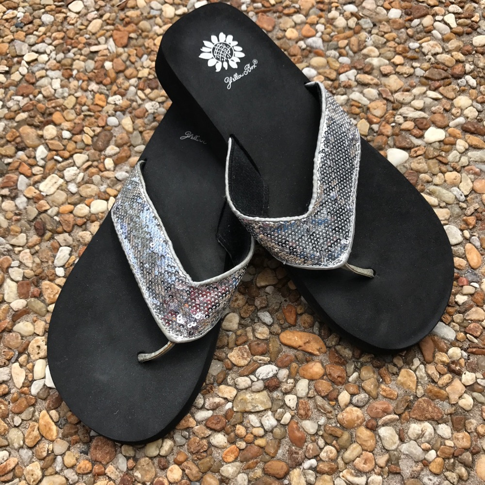 Yellow Box Silver Sequin Flip Flop Sandals EEUC