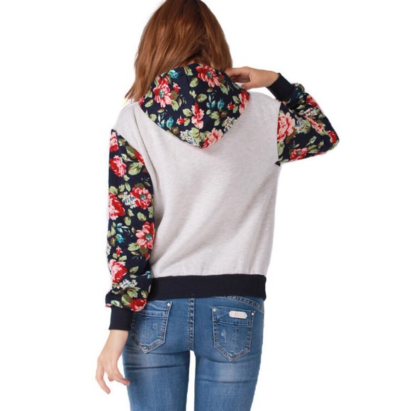 Multicolor Hoodie Grey & Floral - Picture 1 of 3