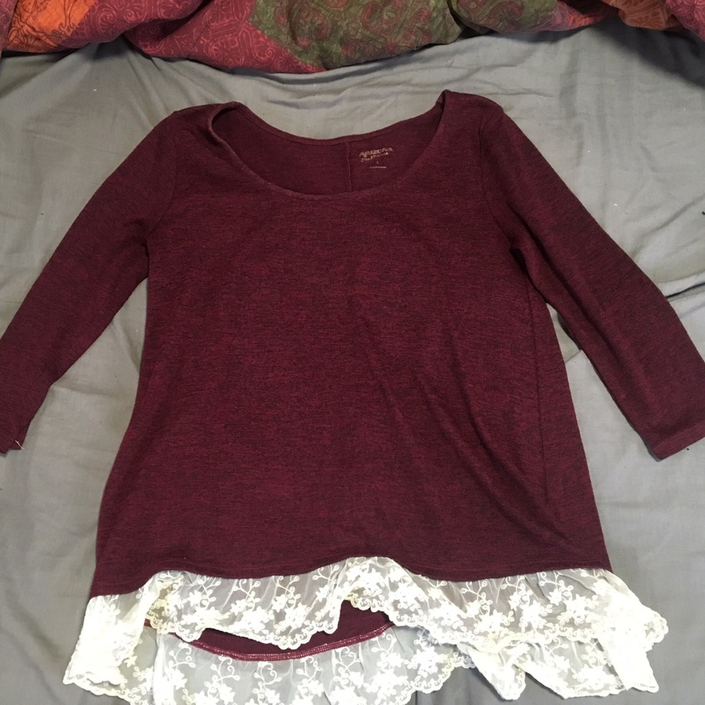 Maroon shirt with lace bottom