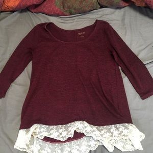 Maroon shirt with lace bottom