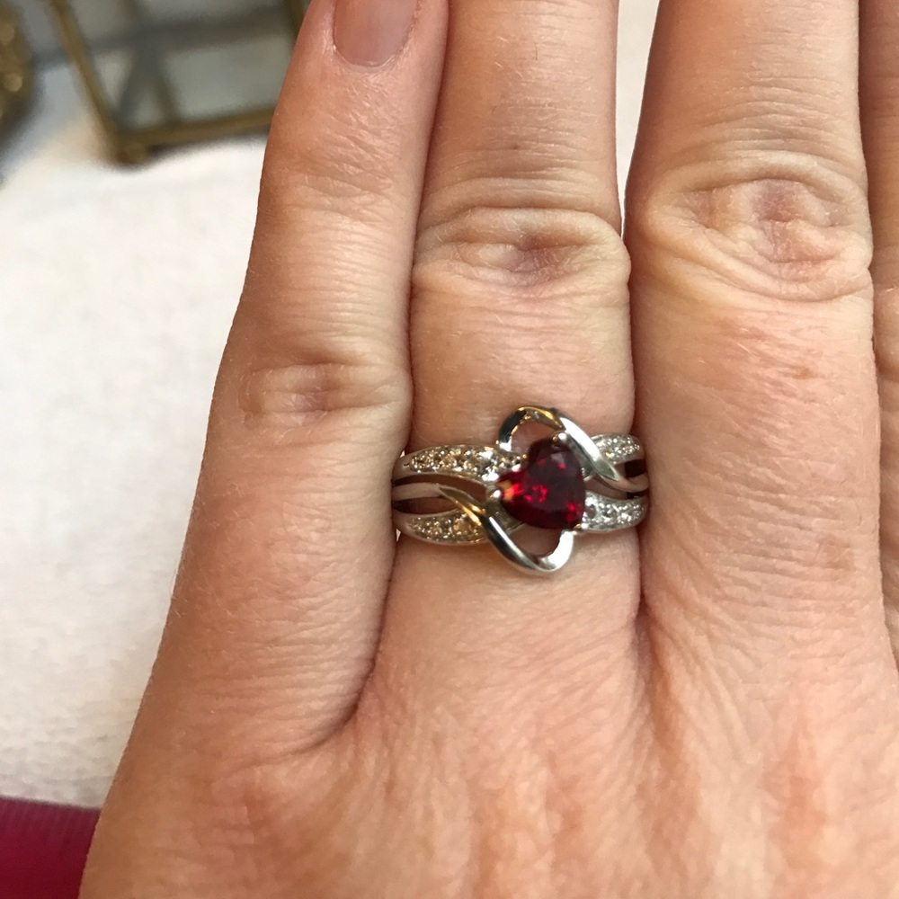 Sterling silver .925 red heart rhinestone ruby