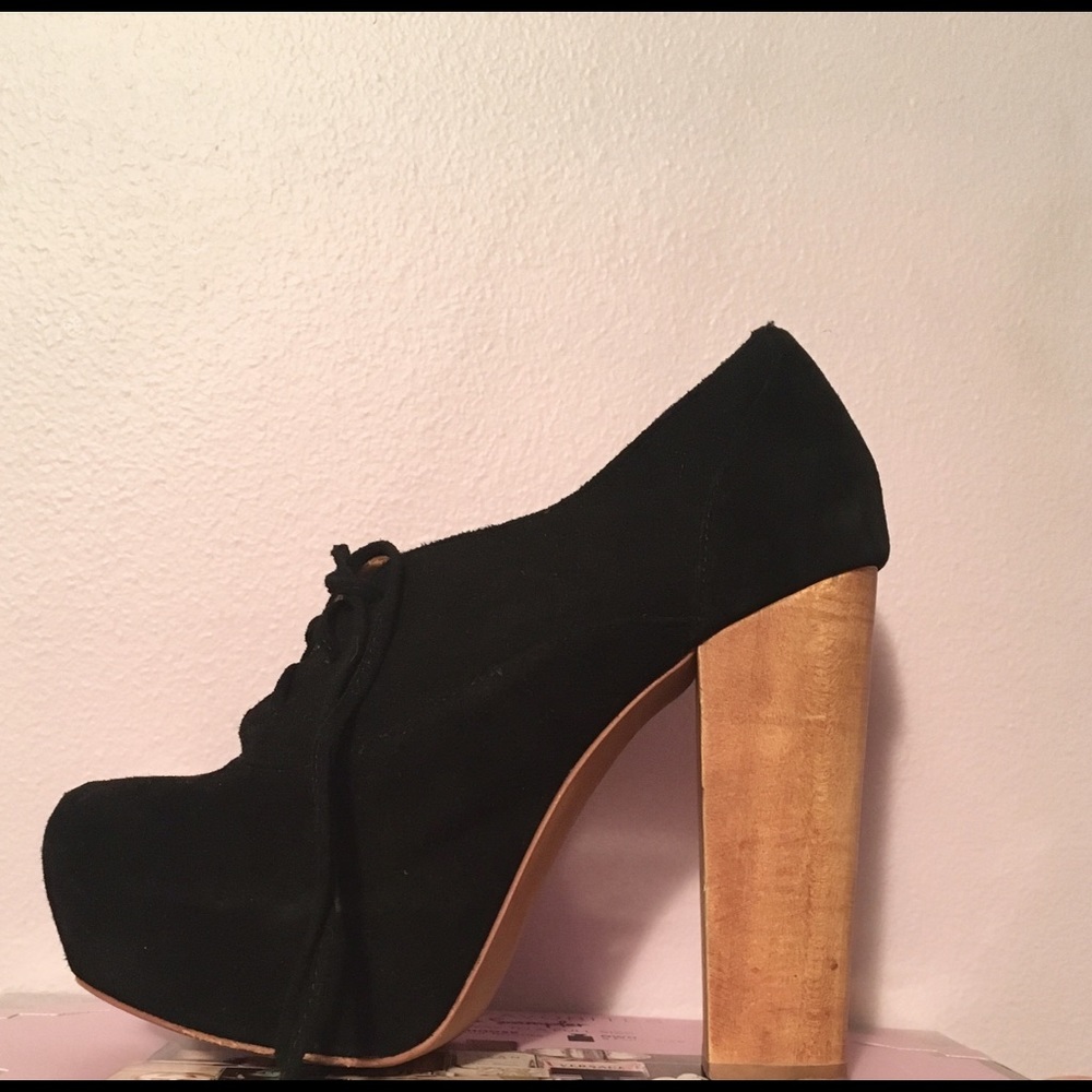 Suede Lace Up Wooden Block Heel Booties
