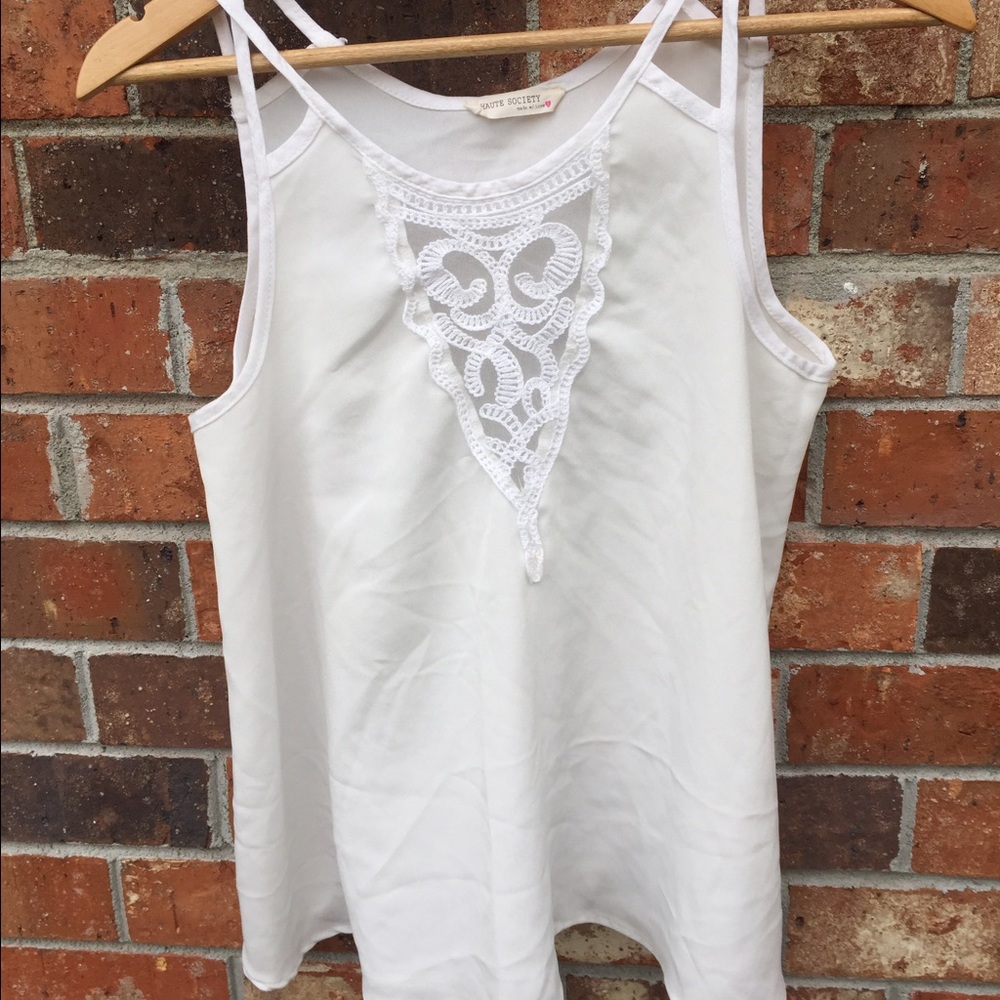 Haute Society White Sleeveless Top with lace front